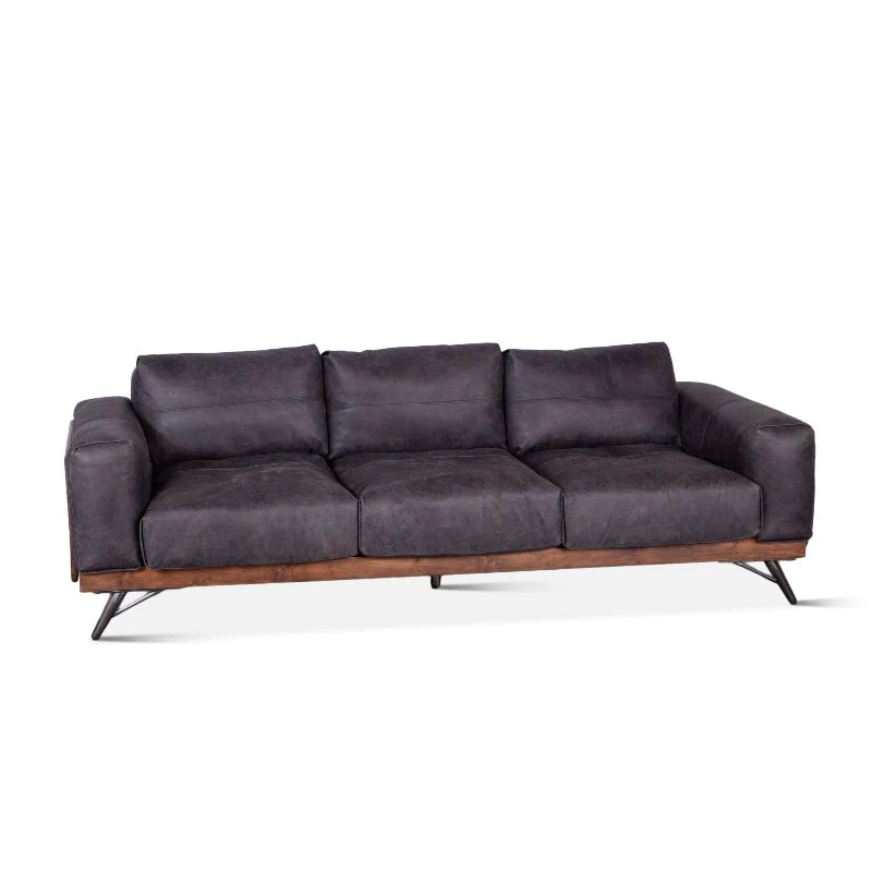 Judah Mid Century Antique Ebony Leather Sofa