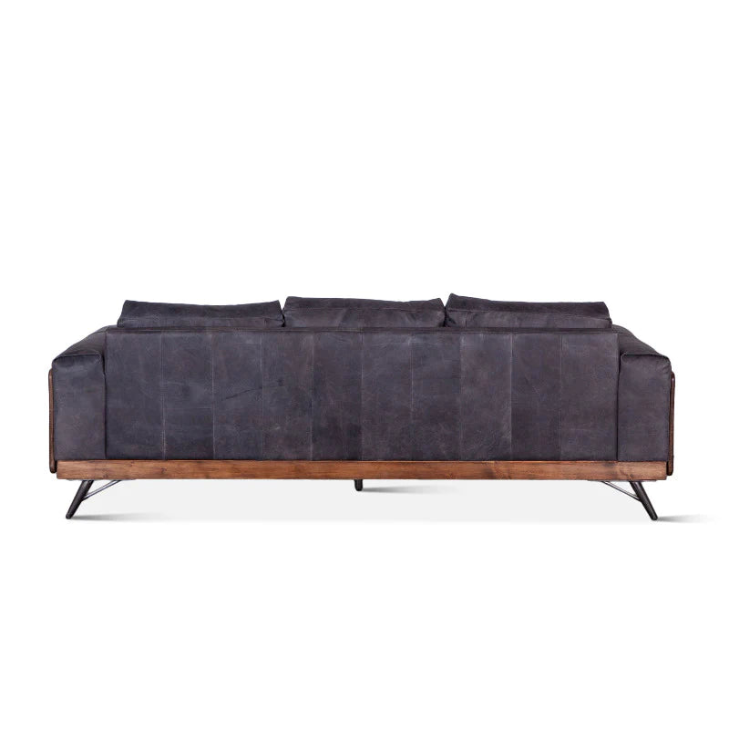 Judah Mid Century Antique Ebony Leather Sofa