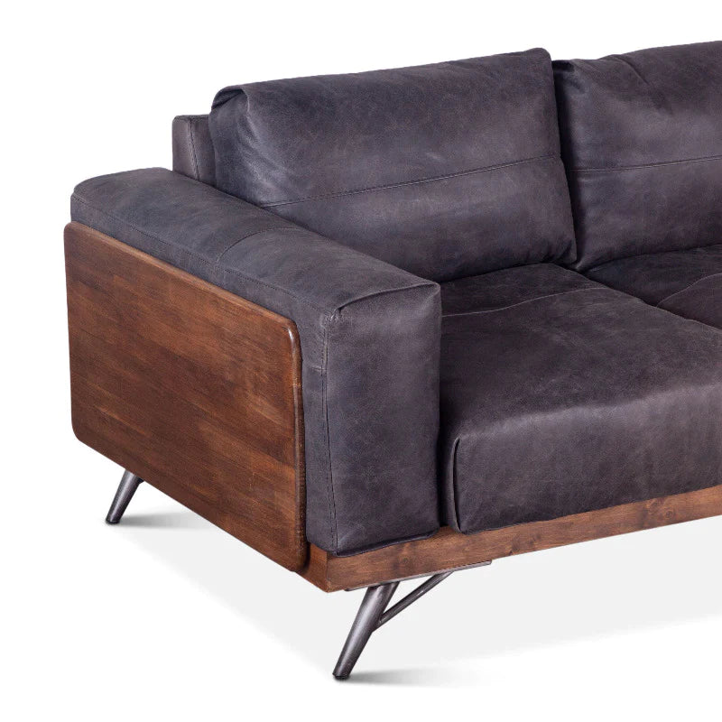 Judah Mid Century Antique Ebony Leather Sofa