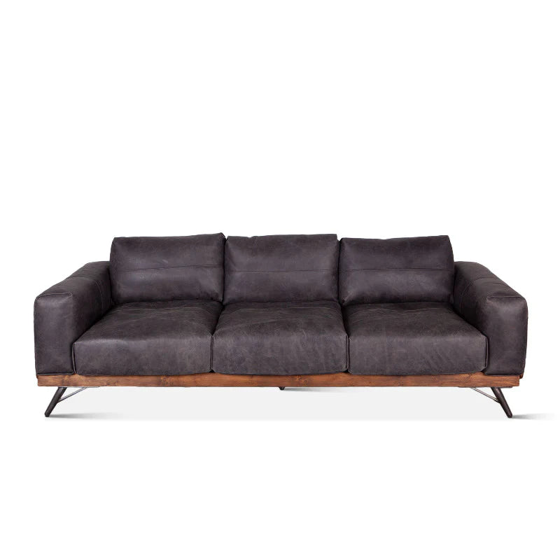 Judah Mid Century Antique Ebony Leather Sofa